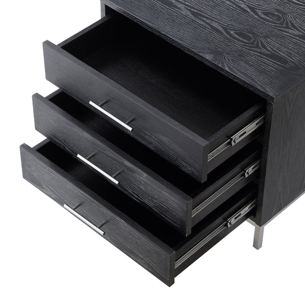 Homeroots 24" Silver Metallic And Black End Table With Three Drawers Black,Chrome  544081