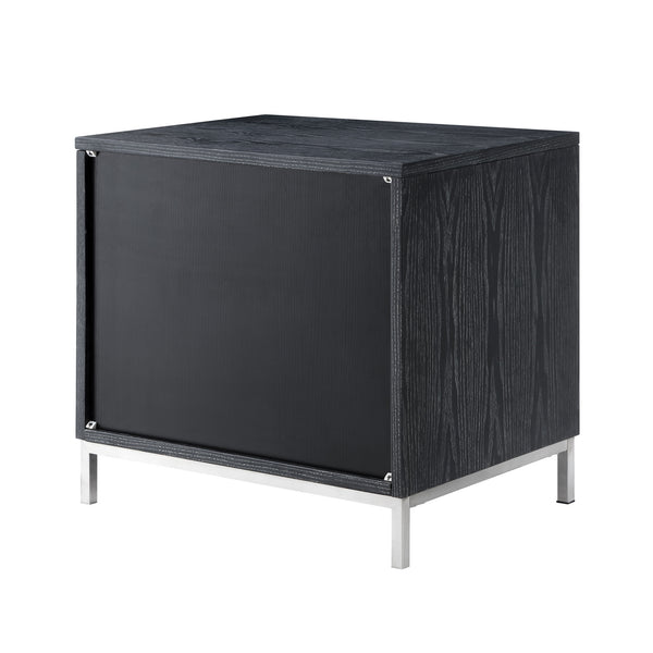 Homeroots 24" Silver Metallic And Black End Table With Three Drawers Black,Chrome  544081