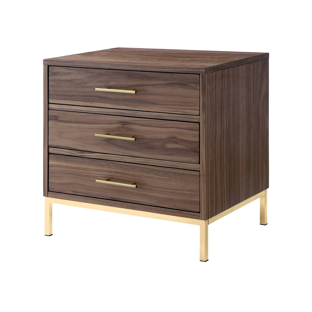 Homeroots 24" Gold And Wood Brown End Table With Three Drawers Walnut,Gold  544082