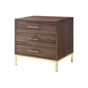 Homeroots 24" Gold And Wood Brown End Table With Three Drawers Walnut,Gold  544082