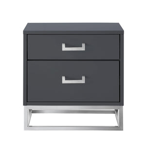 HomeRoots 20" Dark Gray and Silver Wood Frame End Table with 2 Drawers for Modern Living Spaces & Storage 544083