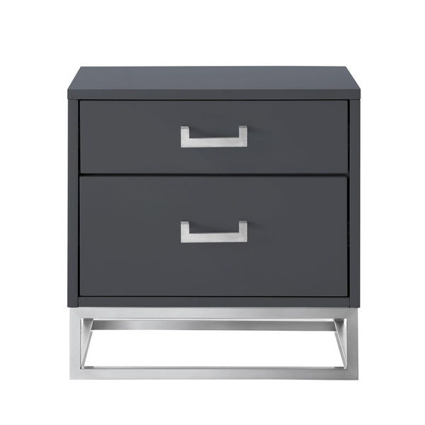 HomeRoots 20" Dark Gray and Silver Wood Frame End Table with 2 Drawers for Modern Living Spaces & Storage 544083