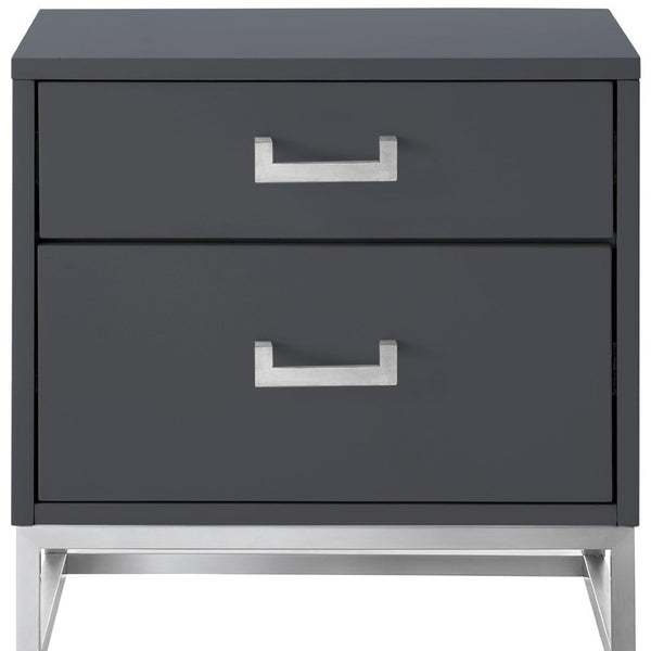 HomeRoots 20" Dark Gray and Silver Wood Frame End Table with 2 Drawers for Modern Living Spaces & Storage 544083