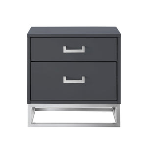 HomeRoots 20" Dark Gray and Silver Wood Frame End Table with 2 Drawers for Modern Living Spaces & Storage 544083