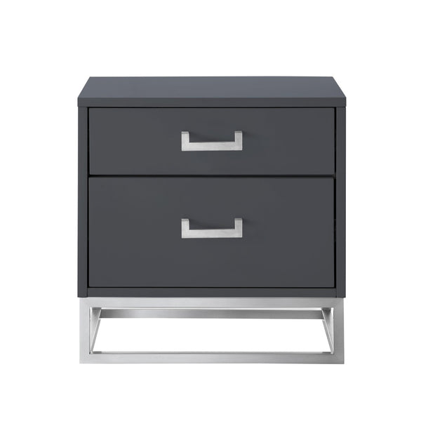 HomeRoots 20" Dark Gray and Silver Wood Frame End Table with 2 Drawers for Modern Living Spaces & Storage 544083