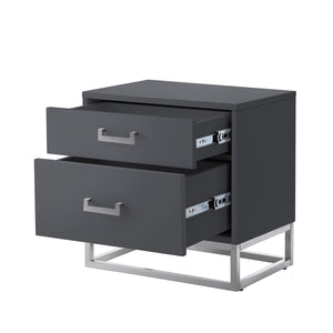 HomeRoots 20" Dark Gray and Silver Wood Frame End Table with 2 Drawers for Modern Living Spaces & Storage 544083