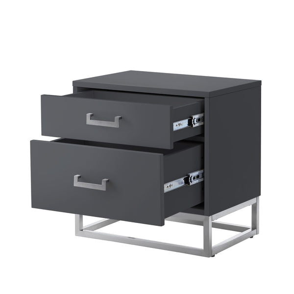 HomeRoots 20" Dark Gray and Silver Wood Frame End Table with 2 Drawers for Modern Living Spaces & Storage 544083