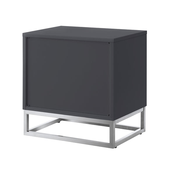 HomeRoots 20" Dark Gray and Silver Wood Frame End Table with 2 Drawers for Modern Living Spaces & Storage 544083