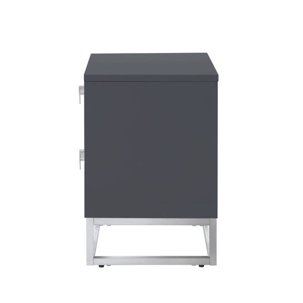 HomeRoots 20" Dark Gray and Silver Wood Frame End Table with 2 Drawers for Modern Living Spaces & Storage 544083