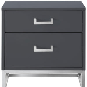 HomeRoots 20" Dark Gray and Silver Wood Frame End Table with 2 Drawers for Modern Living Spaces & Storage 544083