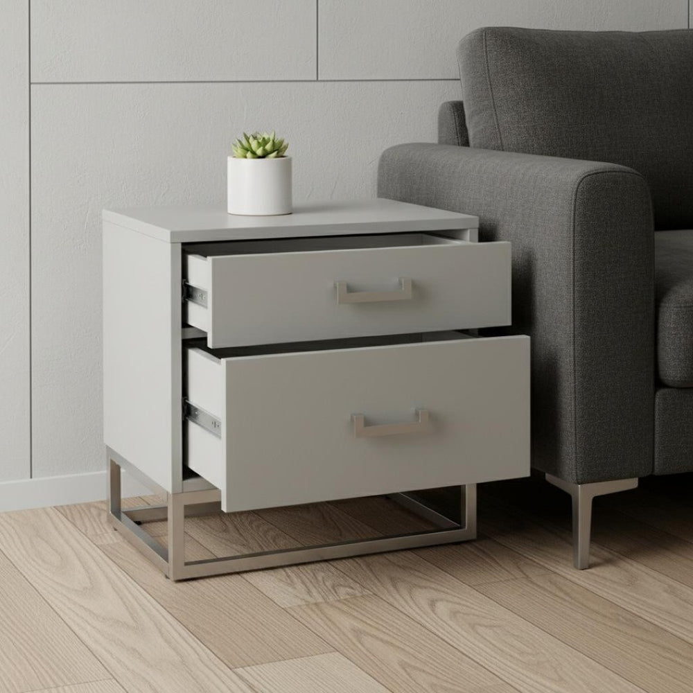 HomeRoots 20" Light Gray and Silver End Table with Two Drawers – Modern Storage Solution for Any Room 544084