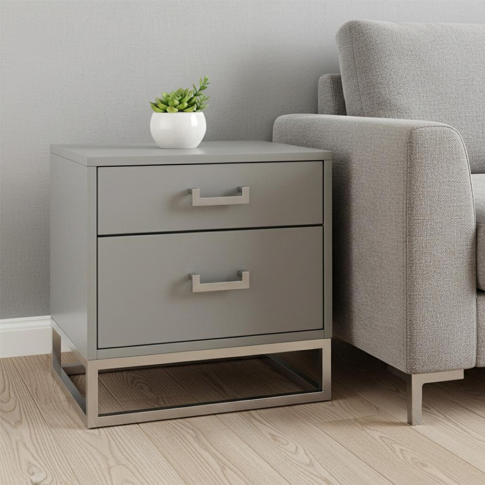 HomeRoots 20" Light Gray and Silver End Table with Two Drawers – Modern Storage Solution for Any Room 544084