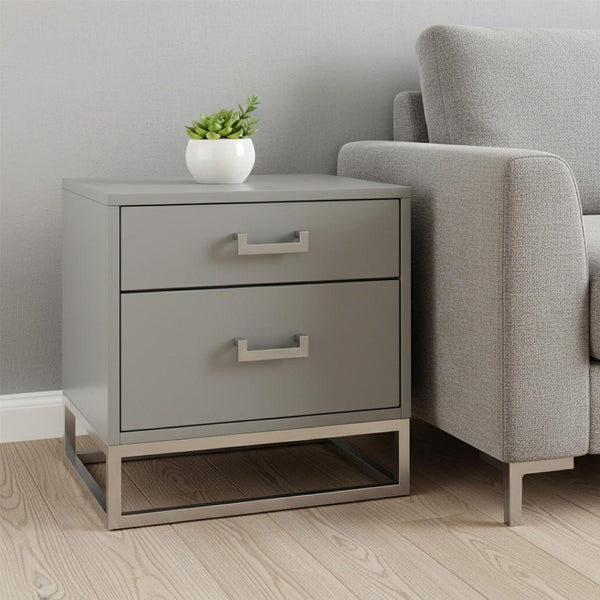 HomeRoots 20" Light Gray and Silver End Table with Two Drawers – Modern Storage Solution for Any Room 544084