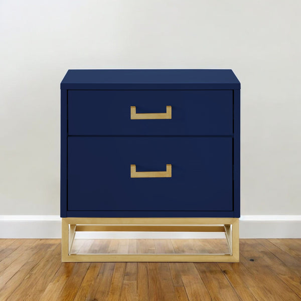 Homeroots 20" Gold And Dark Blue End Table With Two Drawers Dark Navy,Gold  544085