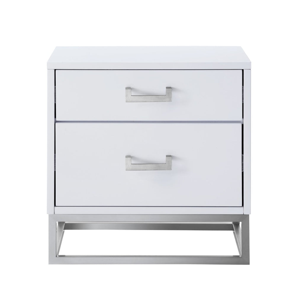 HomeRoots 20" Modern White and Silver End Table with 2 Drawers – Stylish Storage for Any Room or Space! 544086