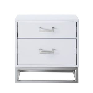 HomeRoots 20" Modern White and Silver End Table with 2 Drawers – Stylish Storage for Any Room or Space! 544086
