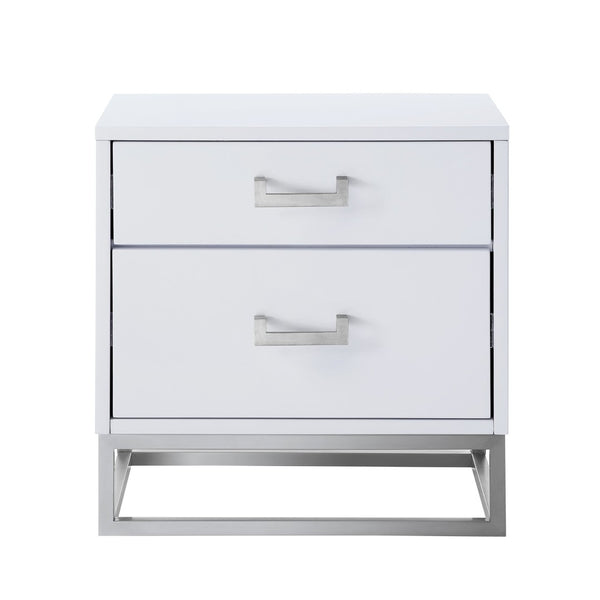 HomeRoots 20" Modern White and Silver End Table with 2 Drawers – Stylish Storage for Any Room or Space! 544086