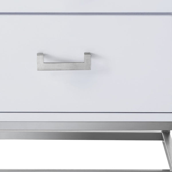 HomeRoots 20" Modern White and Silver End Table with 2 Drawers – Stylish Storage for Any Room or Space! 544086