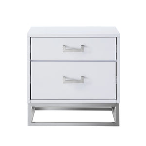 HomeRoots 20" Modern White and Silver End Table with 2 Drawers – Stylish Storage for Any Room or Space! 544086
