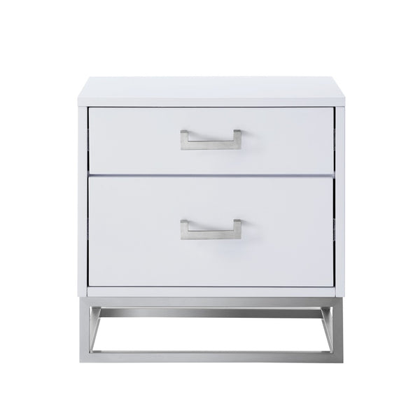 HomeRoots 20" Modern White and Silver End Table with 2 Drawers – Stylish Storage for Any Room or Space! 544086