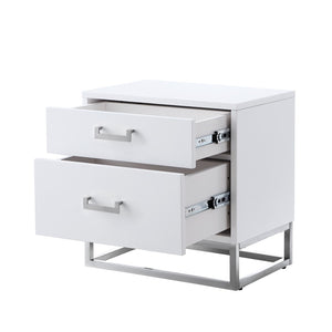 HomeRoots 20" Modern White and Silver End Table with 2 Drawers – Stylish Storage for Any Room or Space! 544086