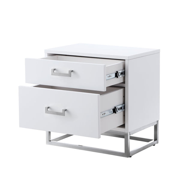 HomeRoots 20" Modern White and Silver End Table with 2 Drawers – Stylish Storage for Any Room or Space! 544086