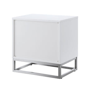 HomeRoots 20" Modern White and Silver End Table with 2 Drawers – Stylish Storage for Any Room or Space! 544086