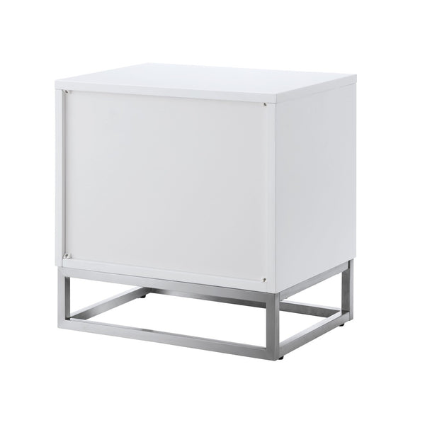HomeRoots 20" Modern White and Silver End Table with 2 Drawers – Stylish Storage for Any Room or Space! 544086