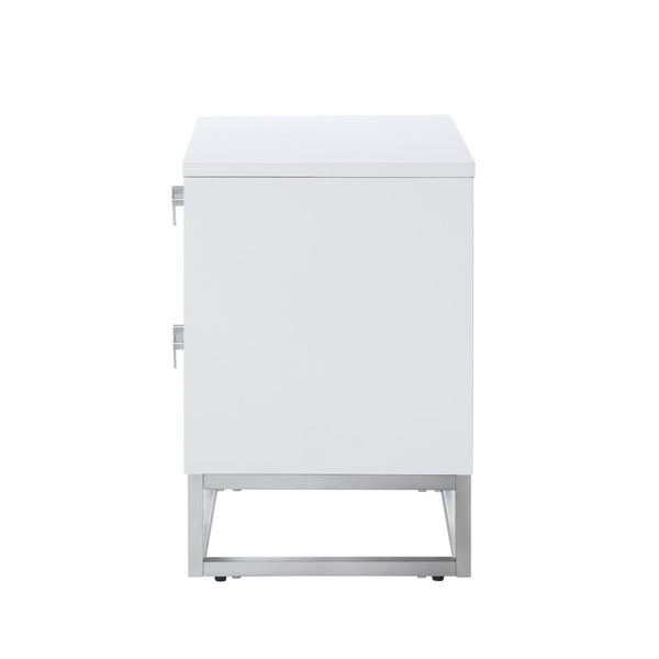 HomeRoots 20" Modern White and Silver End Table with 2 Drawers – Stylish Storage for Any Room or Space! 544086