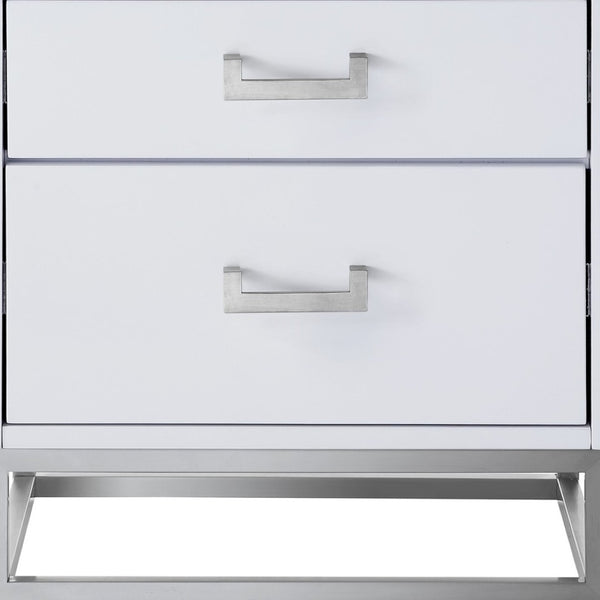 HomeRoots 20" Modern White and Silver End Table with 2 Drawers – Stylish Storage for Any Room or Space! 544086