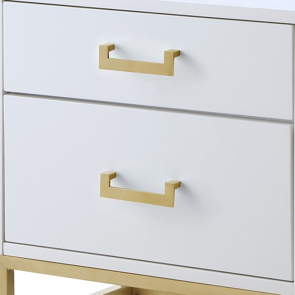 Homeroots 20" Gold And White End Table With Two Drawers White,Gold  544087