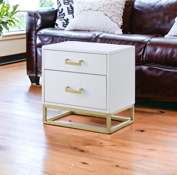 Homeroots 20" Gold And White End Table With Two Drawers White,Gold  544087