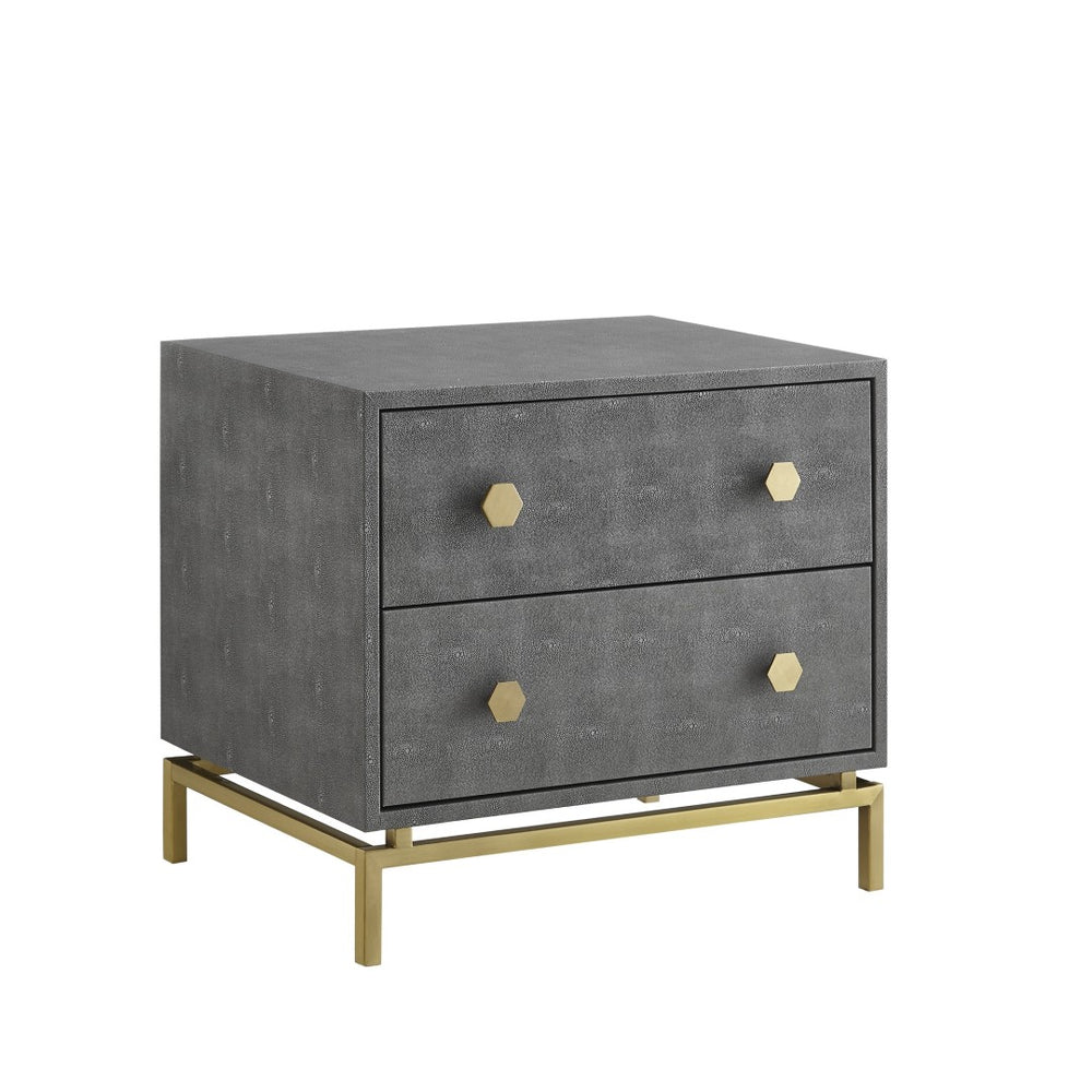 HomeRoots 21" Gray and Gold Wood End Table – Modern Design with Two Drawers for Stylish Storage Solutions 544088