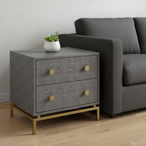 HomeRoots 21" Gray and Gold Wood End Table – Modern Design with Two Drawers for Stylish Storage Solutions 544088