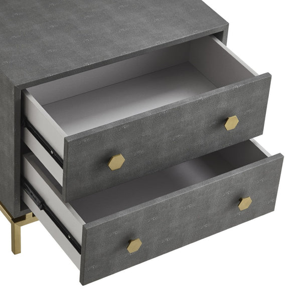 HomeRoots 21" Gray and Gold Wood End Table – Modern Design with Two Drawers for Stylish Storage Solutions 544088
