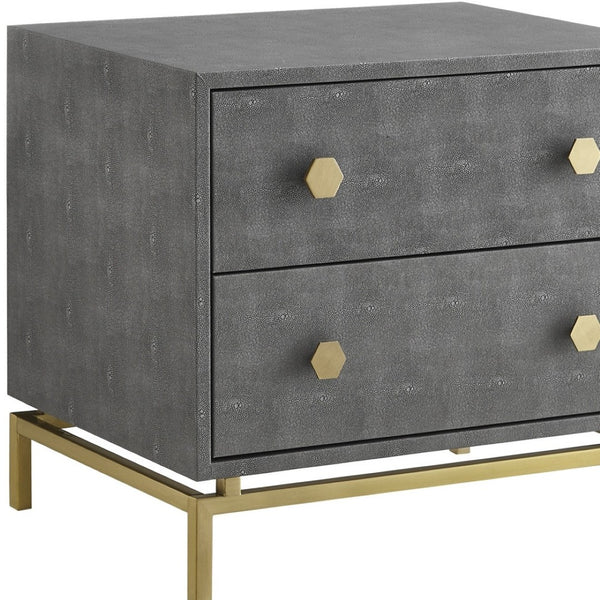 HomeRoots 21" Gray and Gold Wood End Table – Modern Design with Two Drawers for Stylish Storage Solutions 544088