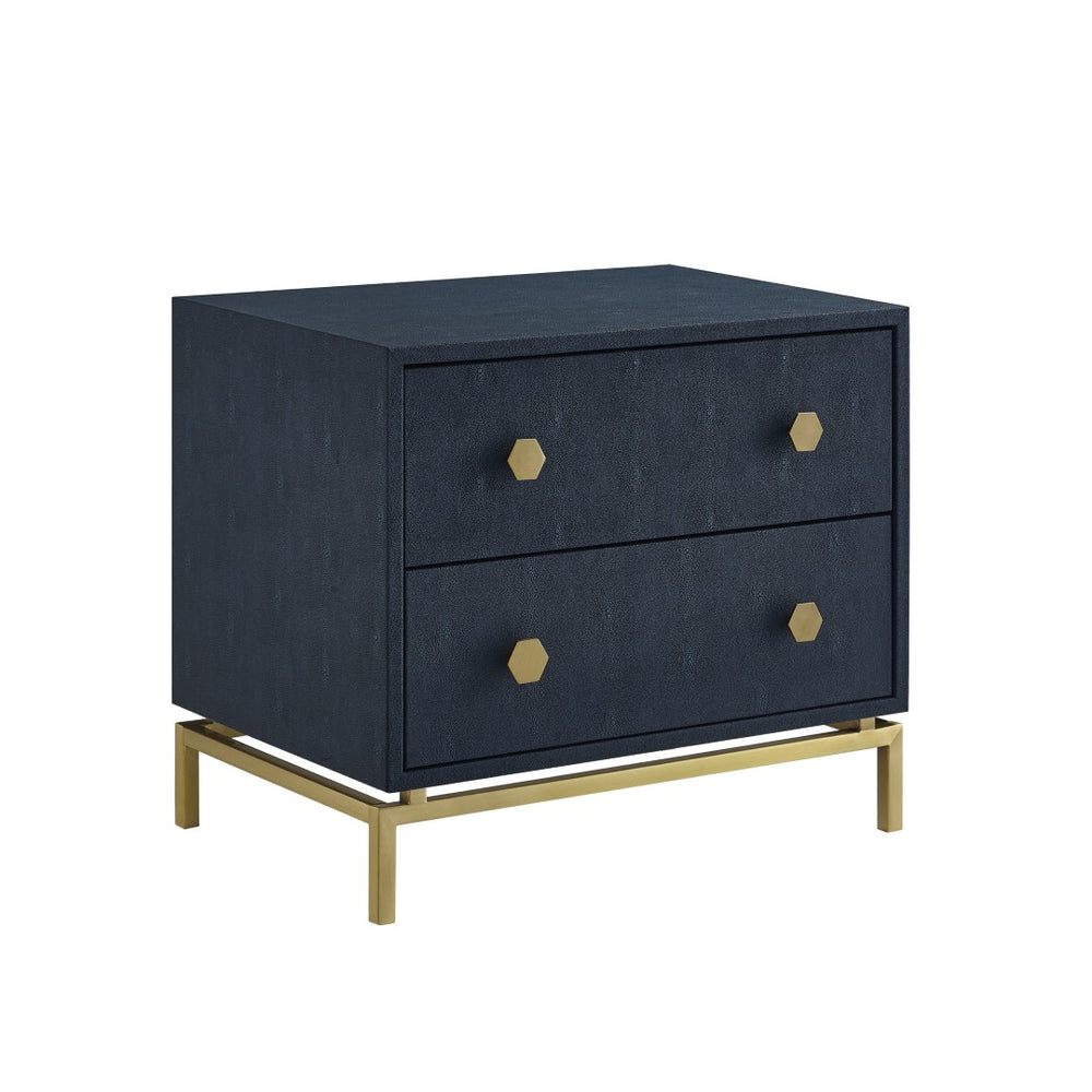 HomeRoots 21" Elegant Faux Leather and Metal End Table with Two Drawers for Modern Living Space Organization Navy/Gold 544089
