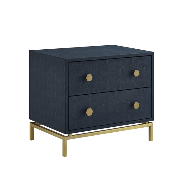 HomeRoots 21" Elegant Faux Leather and Metal End Table with Two Drawers for Modern Living Space Organization Navy/Gold 544089