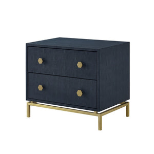 HomeRoots 21" Elegant Faux Leather and Metal End Table with Two Drawers for Modern Living Space Organization Navy/Gold 544089