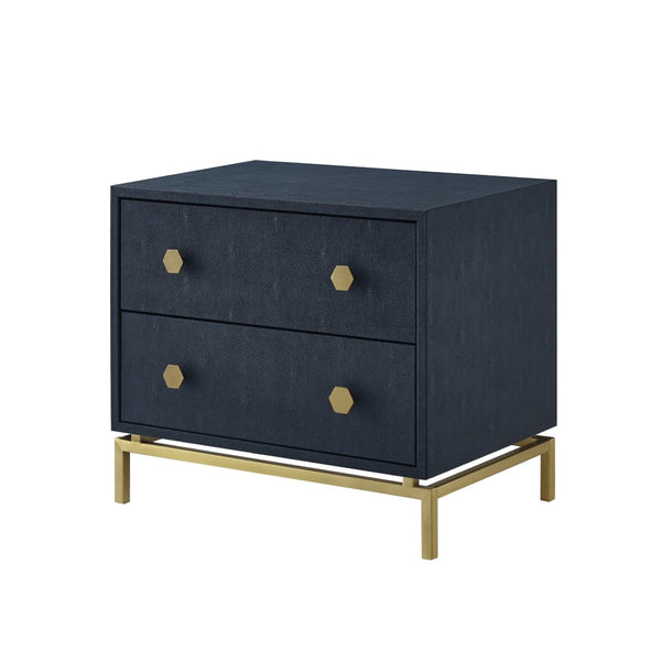 HomeRoots 21" Elegant Faux Leather and Metal End Table with Two Drawers for Modern Living Space Organization Navy/Gold 544089