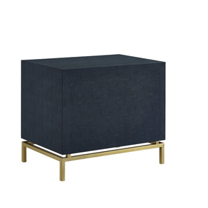 HomeRoots 21" Elegant Faux Leather and Metal End Table with Two Drawers for Modern Living Space Organization Navy/Gold 544089