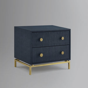 HomeRoots 21" Elegant Faux Leather and Metal End Table with Two Drawers for Modern Living Space Organization Navy/Gold 544089