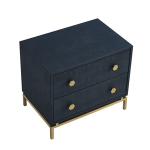 HomeRoots 21" Elegant Faux Leather and Metal End Table with Two Drawers for Modern Living Space Organization Navy/Gold 544089