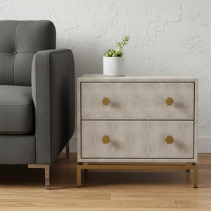 HomeRoots 21" Cream and Gold Wood End Table - Elegant Two-Drawer Storage for Living Room or Bedroom Decor 544091