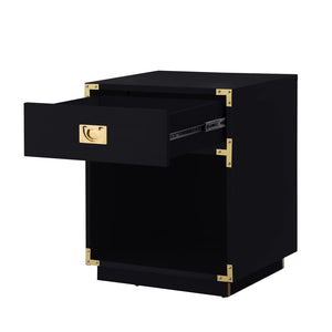 HomeRoots 24" Sleek Black Wood Block End Table with Drawer & Open Shelf for Stylish Storage Solutions 544092