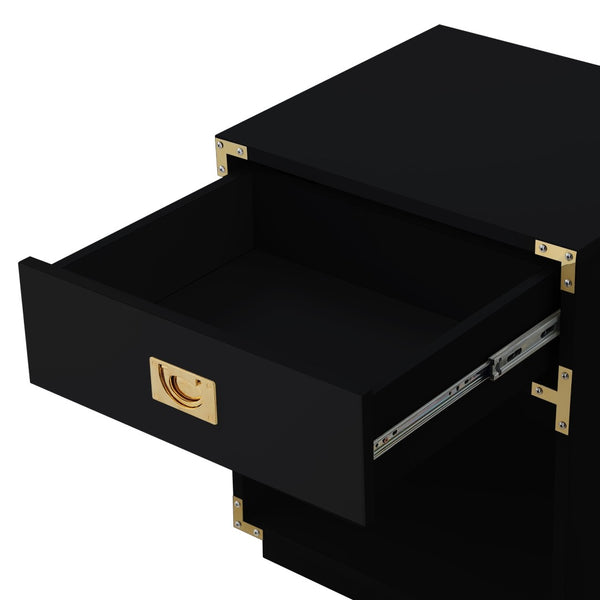 HomeRoots 24" Sleek Black Wood Block End Table with Drawer & Open Shelf for Stylish Storage Solutions 544092