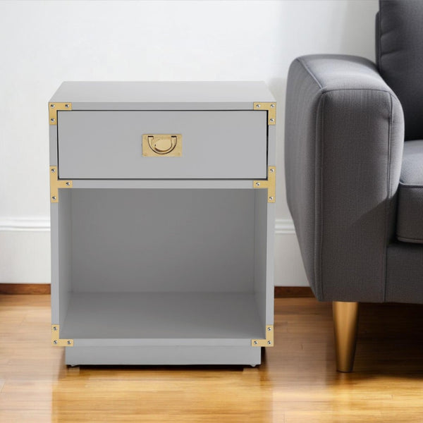 HomeRoots 24" Modern Farmhouse Wood Block End Table with Drawer and Open Shelf for Versatile Home Use Light Grey 544093
