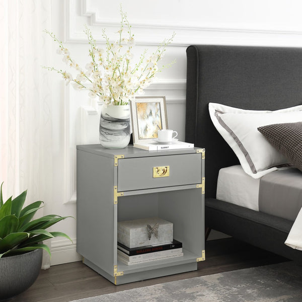 HomeRoots 24" Modern Farmhouse Wood Block End Table with Drawer and Open Shelf for Versatile Home Use Light Grey 544093