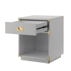HomeRoots 24" Modern Farmhouse Wood Block End Table with Drawer and Open Shelf for Versatile Home Use Light Grey 544093