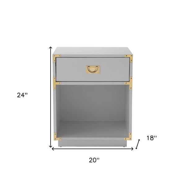 HomeRoots 24" Modern Farmhouse Wood Block End Table with Drawer and Open Shelf for Versatile Home Use Light Grey 544093
